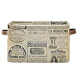 LELEGO Rectangular Storage Basket Vintage Newspaper Quote Storage Bins Boxes Collapsible Storage Cubes Organizer with Leather Handles for Home Organization Shelf Basket Toy Laundry Hamper Nursery
