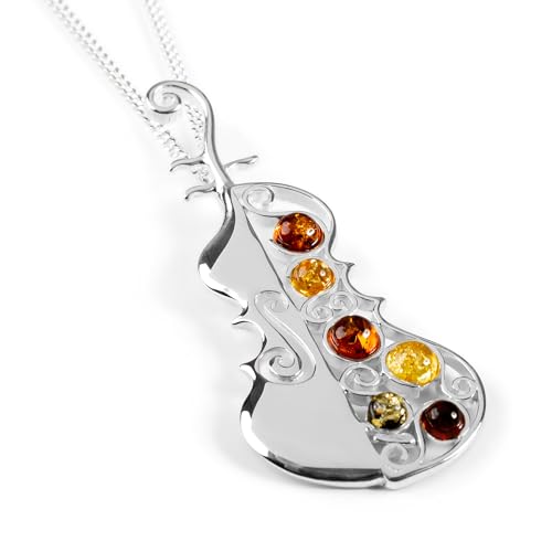 Henryk Classique Ambre de la Baltique de Couleur Argent et Multi Ambre Violoncelle Pendentif sur chaîne à maillons 41,9 cm Argent