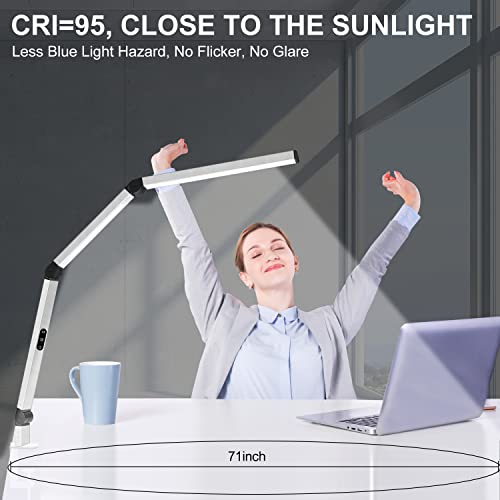 Image of Micomlan LED Desk Lamp for Home Office, Architect Clamp Desk Lamp with Remote Control, Adjustable Dimmable Swing Arm Clamp on Table Light Clip-on Dual Light 5 Brightness Levels & 4 CCT Modes