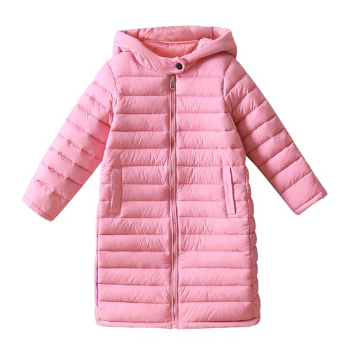Boys Girls Long Lightweight Hooded Puffer Jacket Packable Autumn and Winter Long Down Coats