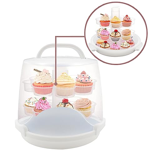 FEOOWV 3-Tier Cupcake Carrier,Cupcake Holder with Lid and Handle for 24 Cupcakes,Portable Cupcake Holder Cookie Carrier,Cupcake Transport&Storage Container (White)