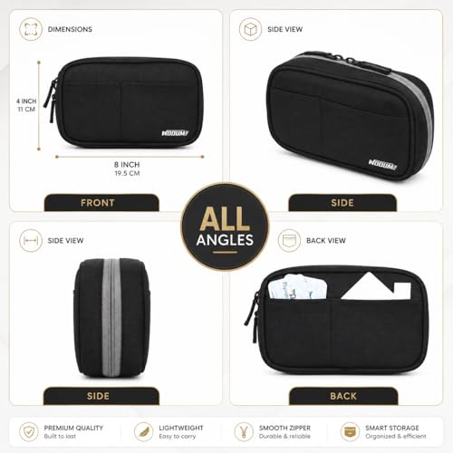 Image of Wooum Large Capacity Pencil Pouch Case for School Office College, Big Capacity 4 Compartments Pencil Bag Holder Adults Teen Boys Girls, Travel Cosmetics Storage (Black)
