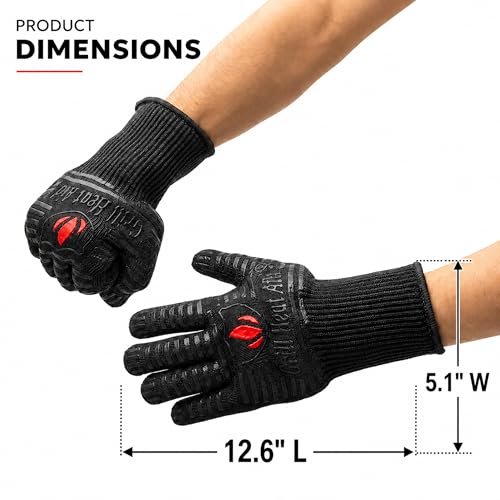 GRILL HEAT AID Extreme Heat Resistant BBQ Gloves - 1472°F Grill Gloves Heat Proof for Men EN407 Certified Fireproof Grilling Gloves for Fire Pit & Smoker, High Temp Grill Mitts for Outdoor Pizza Oven