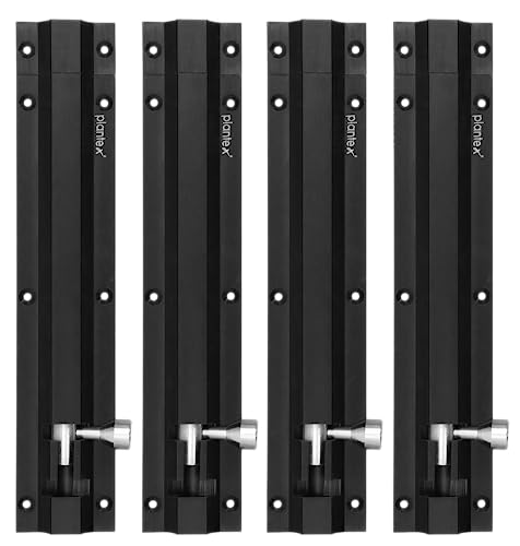 Image of Plantex Stainless Steel 8 inch Tower Bolt /Tower Bolt for Home,Offices Doors and Windows /Tower Bolt for Main Door /Door Latch /Kundi /Chitakini /Door Latch for Main Door (Black Finish, Pack of 4)