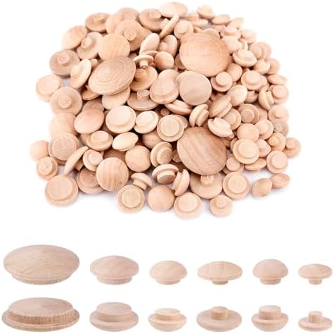 160pcs 6 Sizes Wood Plugs, Screw Hole Plugs Hardwood Button Plugs Screw Caps for Kitchen Cabinet Furniture Bookcase Shelves 3/16 inch, 1/4 inch, 5/16 inch, 3/8 inch, 1/2 inch, 1 inch