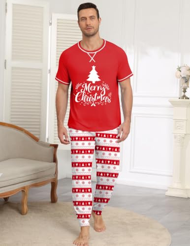 Ekouaer Mens Christmas Pajamas Set 2 Piece Short Sleeve Pjs with Pants - image 2