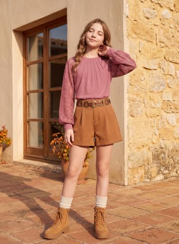 Image of blibean Girls Fall Long Sleeve Shirts Casual Lace Tops Size 6-15 Years