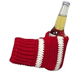VVEEWUU Knit Beer Mitten Gloves Mitt Beverage Beer Glove for White Elephant Gag Gift Knit Stitched Drink Holder for Winter (Red)