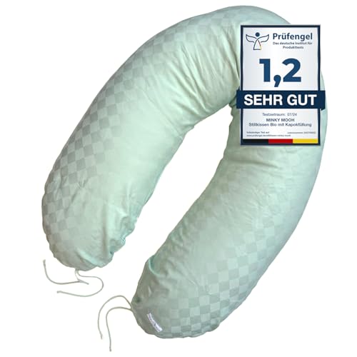 Minky Mooh Cojín de lactancia XXL de algodón orgánico con relleno de ceiba, almohada grande para lactancia y biberón, almohada para embarazadas, almohada para dormir de lado, hipoalergénica y