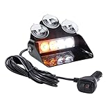 LAMPHUS SolarBlast SBWL14 4W Amber White LED Flashing Emergency Dash Light [32 Flash Modes] [Adjustable Angle] [Suction Cups] Yellow Strobe Warning Dash Windshield Light for Truck Vehicles