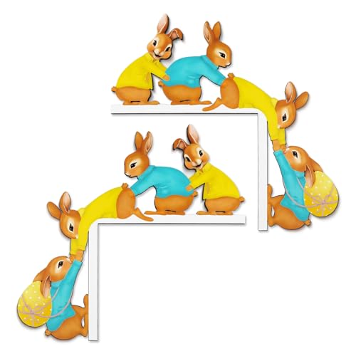 Ylinwtech 2 Stück Holz osterhasen türrahmen deko,Ostern türeckendekoration,Ostern tür eckaufkleber,Geeignet für Türen,Fenster,Kamine,Kühlschränke usw