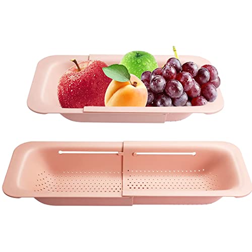 WenZBros Estante para el fregadero ajustable, multifunción, de cocina, para guardar y escurrir para platos, frutas, verduras (rosa) Cover