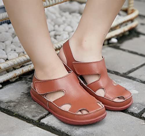 DADAWEN Boy's Girl's Leather Soft Closed Toe Outdoor Beach Summer Sport Sandals Water Shoes (Toddler/Little Kid/Big Kid) Brown US Size 9 M Toddler - Thumbnail 3