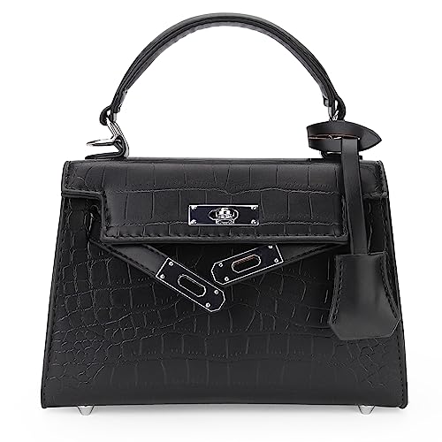 JBB Crossbody Bags for women Trendy Cute Mini Crocodile Purse Top Handle Clutch Handbag Structured Satchel Purses Shoulder Bag Black