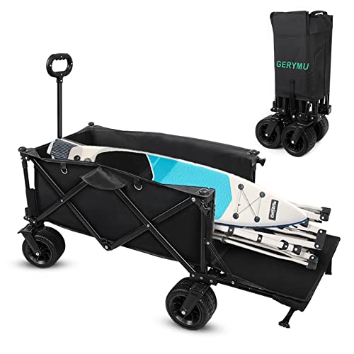 Heavy Duty Foldable Beach Wagons With Big Wheels, Collapsible Wagon Carts With Tailgate Folding Wagon Cart For Sand With Wide Wheels Dog Wagon Utility Pet Wagons Cart For Outdoor Garden Cart Black #TOP22