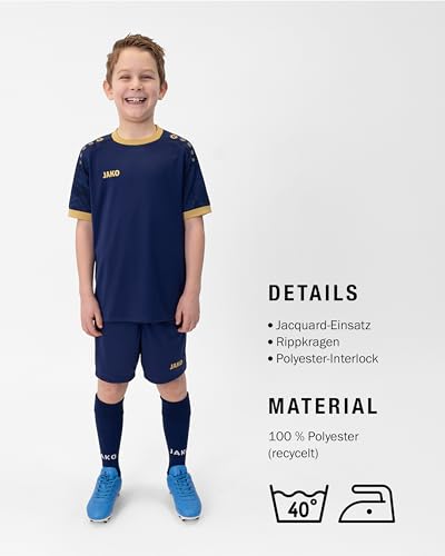 JAKO Iconic Trikot Kinder Navy, Marine, Gold, Gr. 164 - Nachhaltiges Sport Shirt Kurzarm aus 100% recyceltem Polyester, Feuchtigkeitstransportierend