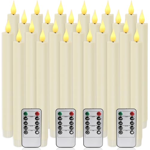 Enpornk 24 Pcs Flameless Taper Candles with Remote, Ivory, 9.6 inches,Resin Material,Classic Tall Candle, for Halloween Christmas Home Decoration