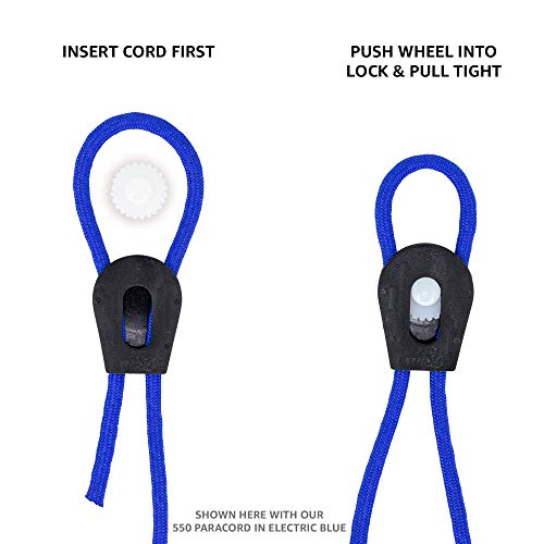SGT KNOTS Wheeled Cord Lock - Plastic Toggle Stopper for Paracord, Drawstrings, Clothing & More (10 Pack)