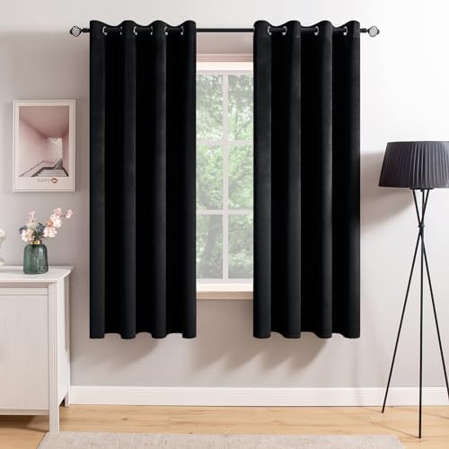 MIULEE Cortinas de veludo preto 153 cm de comprimento para escure...