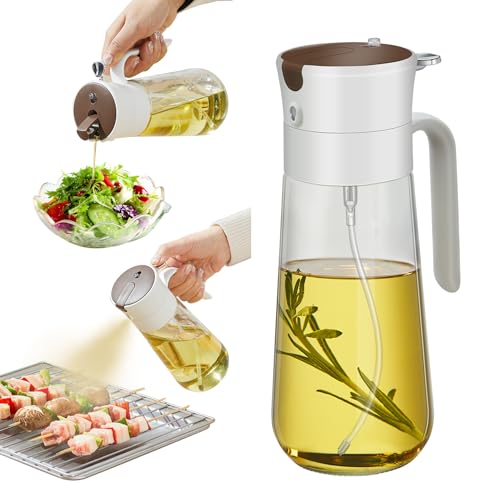 Glass Olive Oil Dispenser Bottle & Oil Sprayer Bottle 2 In 1 for Kitchen Cooking, Auto Flip Cap, 18oz White