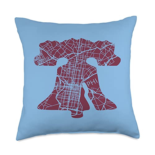 Philadelphia Street Map Liberty Bell Vintage Maroon Philly Throw Pillow