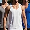 COSHAL® 3 Men's Tank Top Vest Sleeveless Athletic Undershirt 100% Cotton Mens Plain Undershirts Outdoor Summer Top Vest, White-Grey-Royal, 4XL #2