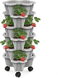 Générique Planteur Fraises | Tour Aux Fraises sur Roues 6 Niveaux | Jardinière Légumes Empilable pour L'extérieur et L'intérieur | Pot Fraisess Vertical Accessoires Jardin pour Fruits, Légumes (Gris)