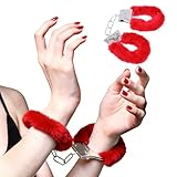 DOKRIN Handschellen für Bondage,Ein Paar Metallhandschellen mit rotem Plüschbesatz, Geeignet für Spielzeugpartys