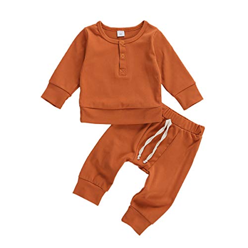 Baby Unisex Clothes,Long Sleeve Sweatshirt Top with Pants Set 2 Piece Outfit,Organic Cotton Clothing Set for Infant Baby Boy Girl (B-Brown, 0-3 Months)