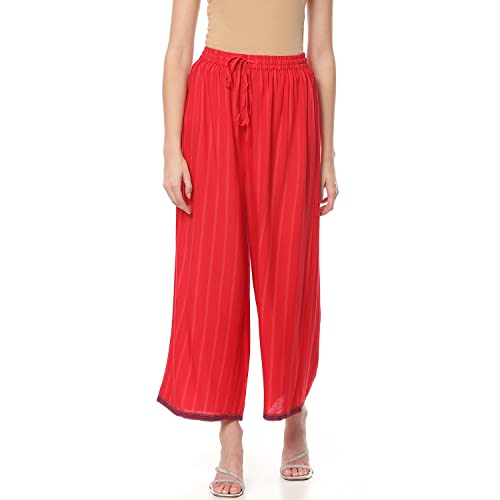 Rangriti Women's Ethnic Red Viscose Palazzo