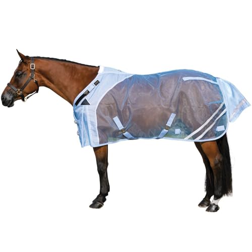 Schneiders Mosquito Mesh II Adjusta-Fit Horse Fly Sheets | Insect & UV Protection for Horses | Durable 350D Mesh | Reflective Safety Stripes | V-Free Open Front Surcingle | Color Blue | Size 86