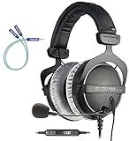 Beyerdynamic DT 770 PRO 250 Ohm Monitor Headphones for Studio Speakers, Mixers, and Audio Interfaces Bundle with ModMic Uni with Mute Switch, and Blucoil Y Splitter for Audio, Mic