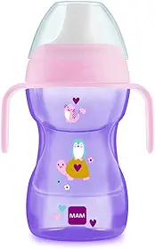 MAM Baby 1 Copo Fun to Drink 270ml Com Bocal Rígido e Válvula Antivazamento, para Bebês a partir de 8 meses Com Formato Ergonômico e Fácil de Segurar, Rosa