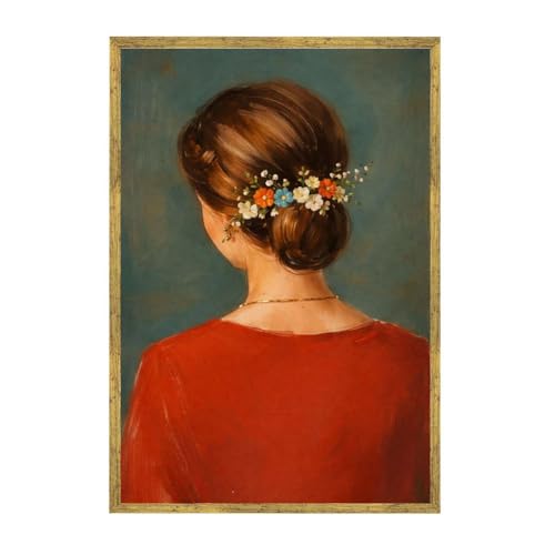 Vintage Framed Canvas Wall Art Retro Floral Hairstyle Portrait, Art