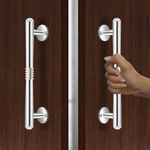 Image of Plantex Pooja Room Door Handle /8 Inch Handle /Pull Push Main Door Handle /3 Years Warranty Pack of 2 (S-142, Chrome)