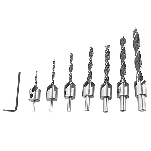 Countersink Drill Bit 7PCS 3-10mm 3 Flute Drill Set HSS Chamfer Carpentry Reamer for Wood Metal Aluminium Plastic (Titanium Coated)