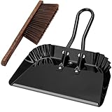 17In Extra Large Dust pan and Brush Set,Commercial Heavy-Duty Dust Pans and Wood Broom,Clip on Dust Pan Metal...