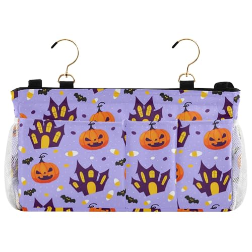 Burbuja Castles Pumpkins Bedside Caddy Hanging Storage Organizer with 2 Straps and Hooks for Home College Dorm Bunk Bed Hospital Bed Crib