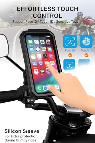 Image of Waterproof Phone Mount for Motorcycle Bike & Scooter | 360 Rotation | Touchscreen Friendly | Anti Vibration Damper Smart Phones. (Black) (LL- 10XL Pro)