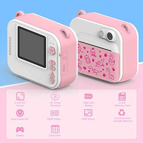 Ukuu Kids Camera Instand Print, Digital Camera for Kids with Zero Ink Print Paper and 32G TF Card, 2.4 Inch Colour Screen for Girls Boys Christmas Birthday Gifts