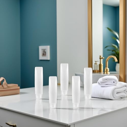 5 Pcs White 1 oz Travel Bottles Empty Refillable Toothpaste Tubes Containers Small Mini Size Squeeze Dispensers, Refillable Containers Pump Dispensers Refillable Cosmetic(10 * 2.7cm)3