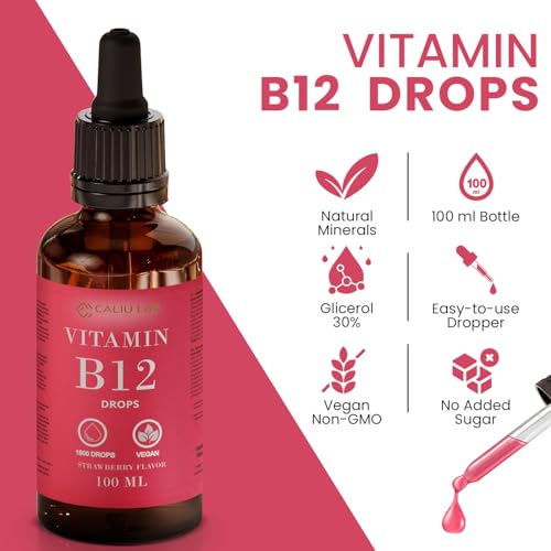 CALIU GUMMY Flüssige Vitamin B12 Tropfen | 100 ml | 500 mcg pro Tropfen Methylcobalamin & Adenosylcobalamin | Für Veganer & Vegetarier | Sublinguale Formel für maximale Absorption & Energie