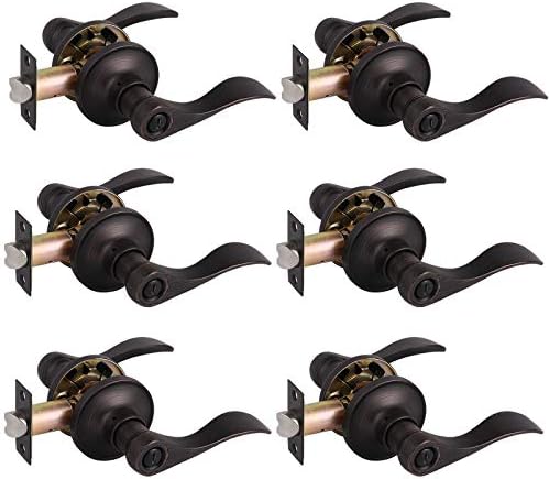 Gobrico 6 Pack Oil Rubbed Bronze Privacy Door Levers for Bathroom Bedroom, Keyless Door Locksets Knobs, Interior Door Handles with Lock, Drop Lever Style