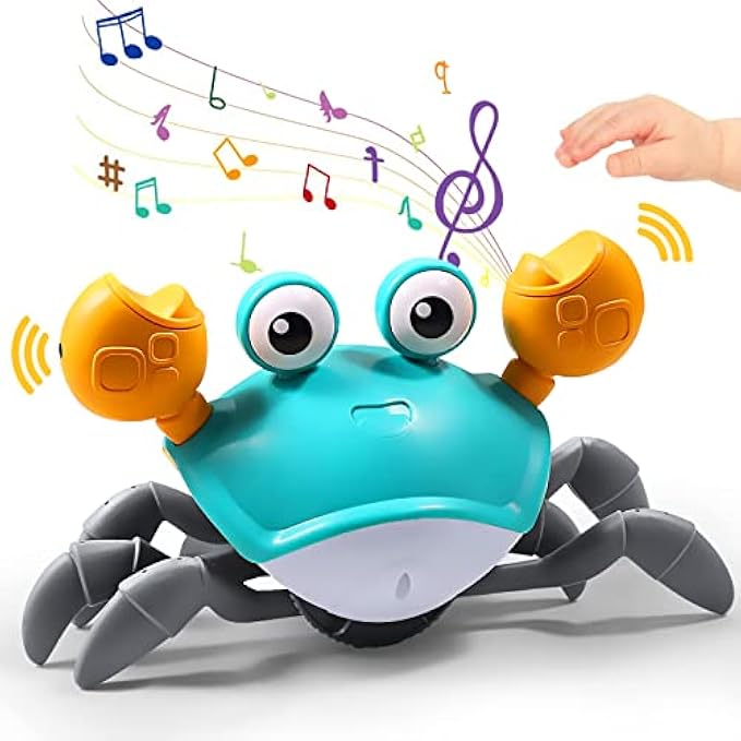 Crawling Crab Baby Toy Gifts, Infant Tummy Time Toys Crawling Toys with LED Light Up USB Rechargeable Dancing Toys for Toddler Crab Crawling Toys with Music for 0-6 6-12 3+ Year Old Boys Girls Toddler