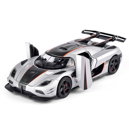 FLYKIRIN Toy Cars 1/32 Scale Koenigsegg One Diecast Cars,Car Models with Light Sound and Pull Back,Car Toys Birthday Gifts for Boys and Boyfriends (Silvery)