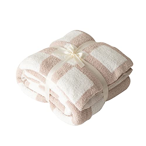 Repreconf RE-01095 Ultra Soft Cozy Buffalo Checkerboard Grid Fluffy Microfiber Knitted Throw Blanket Lightweight Fleece Checkered Blanket For Sofa Couch Bed Travel Cream 30"X40"¡ thumb #1