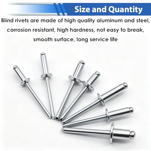 Image of smseace 180 Pcs 3 /16 Inches Rivets 3 /16 inch x (5 /16 inch, 3 /8 inch, 1 /2 inch, 5 /8 inch) Aluminum Pop Rivets Assortment Kit - Assorted Blind Rivets for Metal,Furniture,Automotive,Instrument