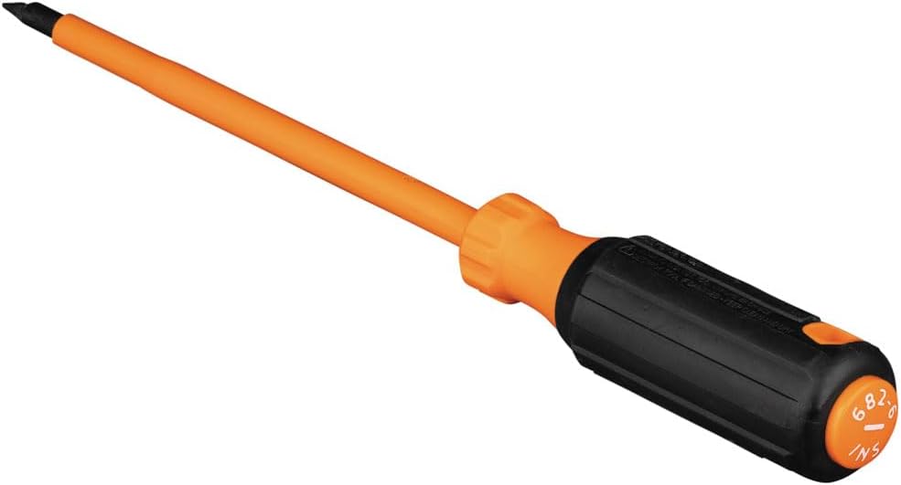 Klein Tools 6826INS Insulated Screwdriver, Made in USA, 1000V 1/4-Inch Cabinet Tip Screwdriver with 6-Inch Shank, Tip-Ident, Cushion-Grip Handle
