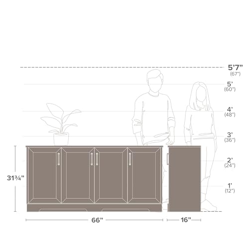 Image of Prepac Rustic Ridge 4 Door Console Table with Storage, Washed White Storage Cabinet with Doors and Shelves, Sideboard Storage Cabinet 66 inch W x 31.75 inch H x 16 inch D, ACBG-1620-1