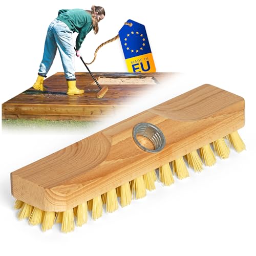 Novaliv Escobilla de madera con cerdas | Escoba roscada | Escobilla de PPN | Escobilla para suelos | Escobillón sin mango ideal para la limpieza de balcones, terrazas y jardines interiores